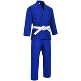 Basic 1.5 Kampfsport JJ Anzug Ju Jutsu Gi Blau mit kostenlosem weißen Gürtel, geeignet für Training und Wettkampf.